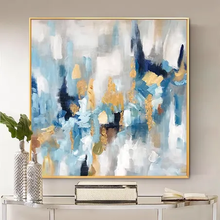 Blue Abstract Gold Leaf Canvas