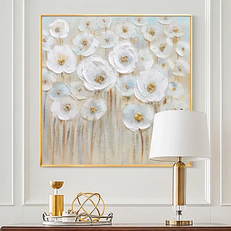 Elegant White Floral Oil Painting