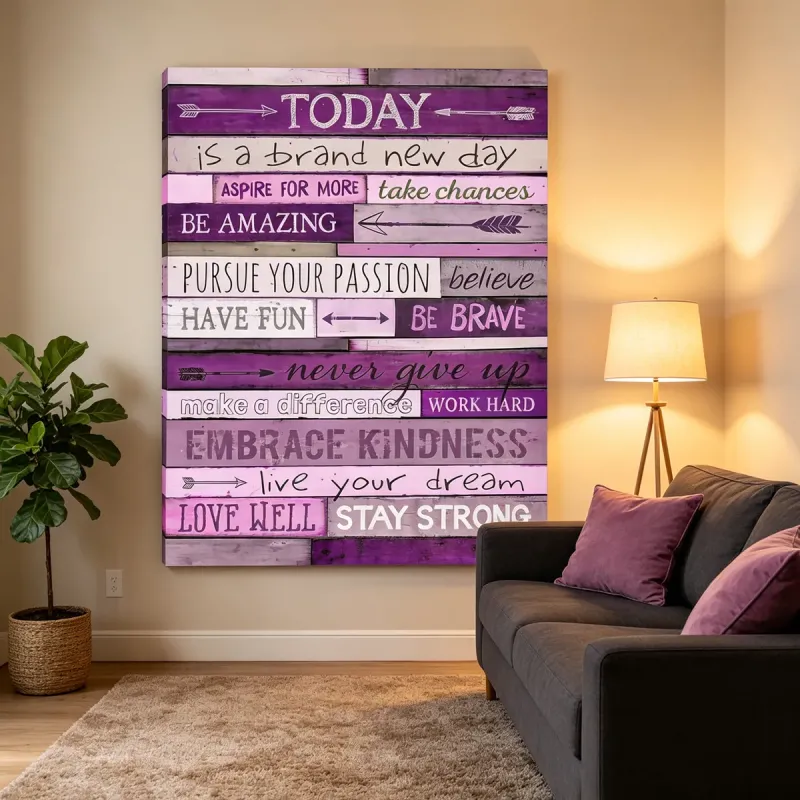 Motivational Purple Wood Wall Art