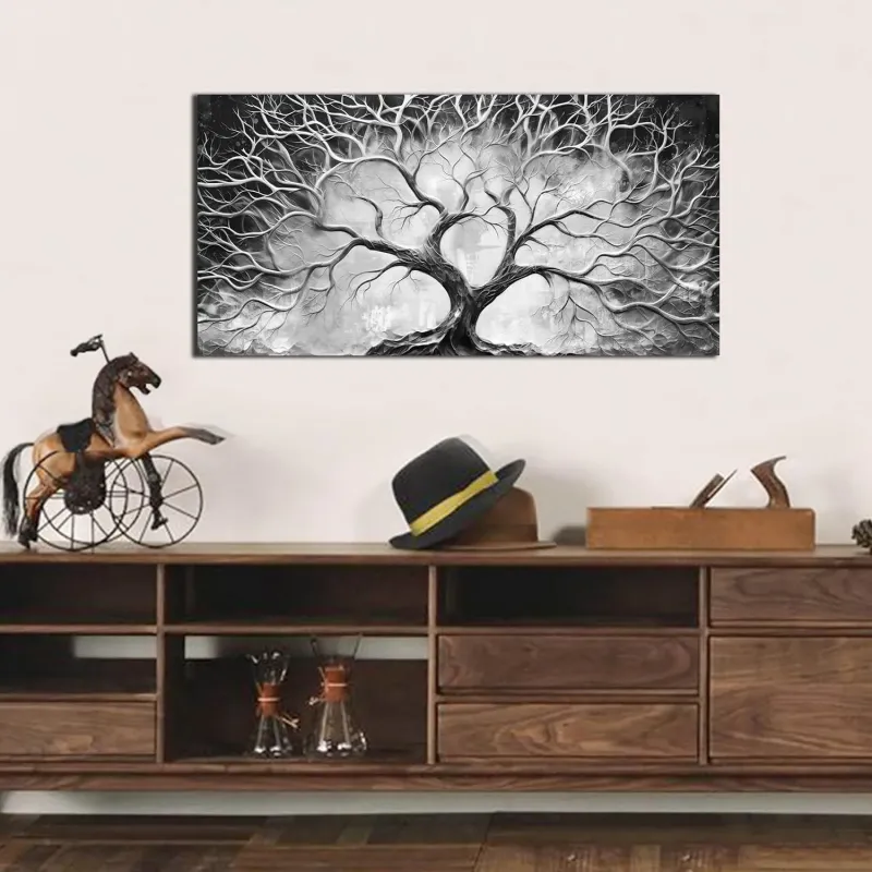 Abstract Silver Tree Canvas Art