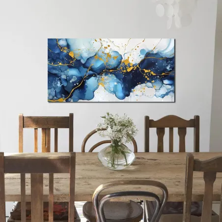 Blue Abstract Gold Ink Wall Art