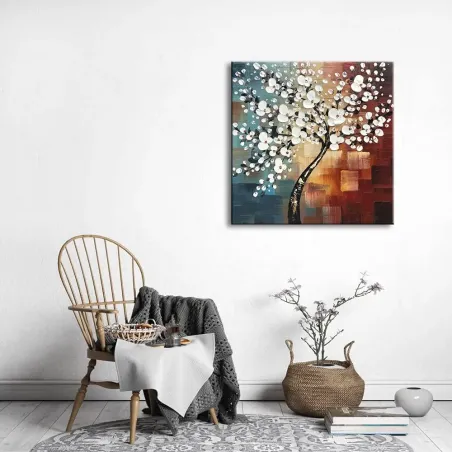 Hand-Painted White Floral Oil Art