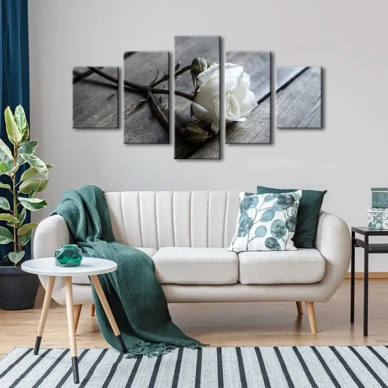 Modern 5-Panel White Rose Art