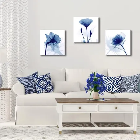 3-Panel Blue Abstract Floral