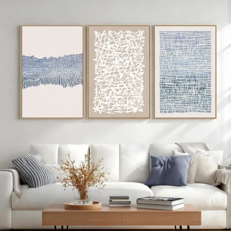Blue Boho Abstract Canvas Set