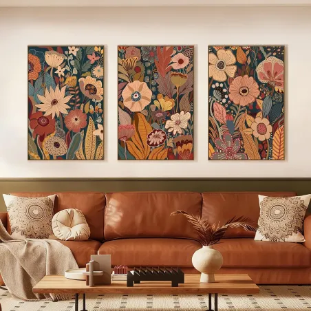 Boho Floral Framed Canvas Art