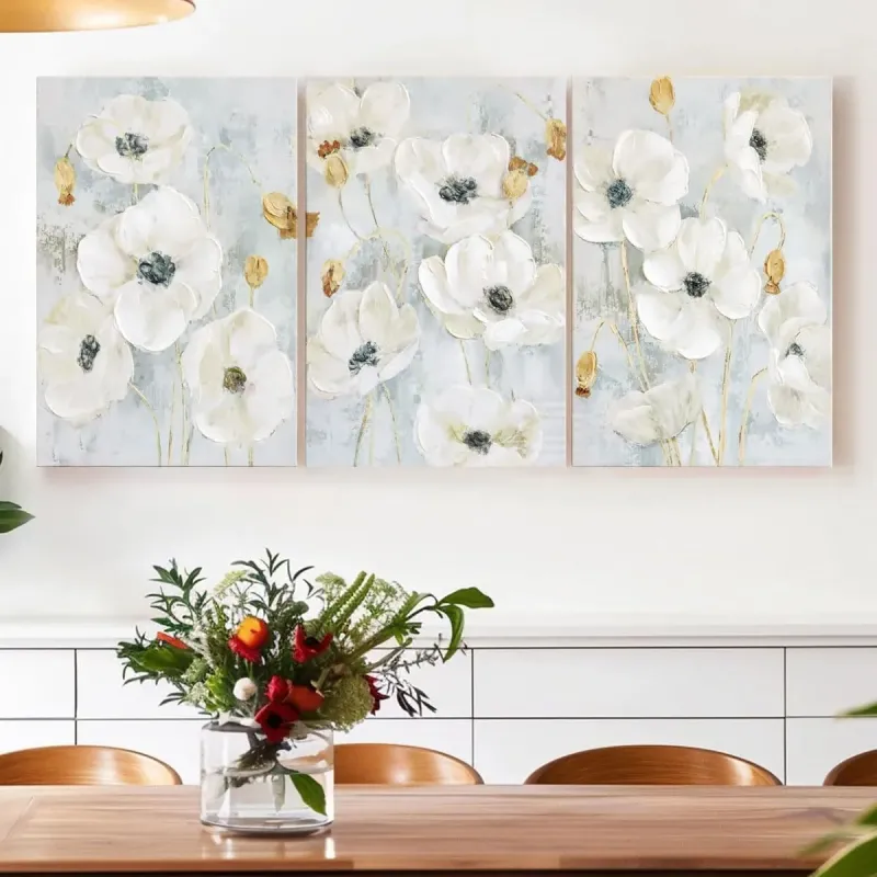3-Piece Neutral Floral Canvas