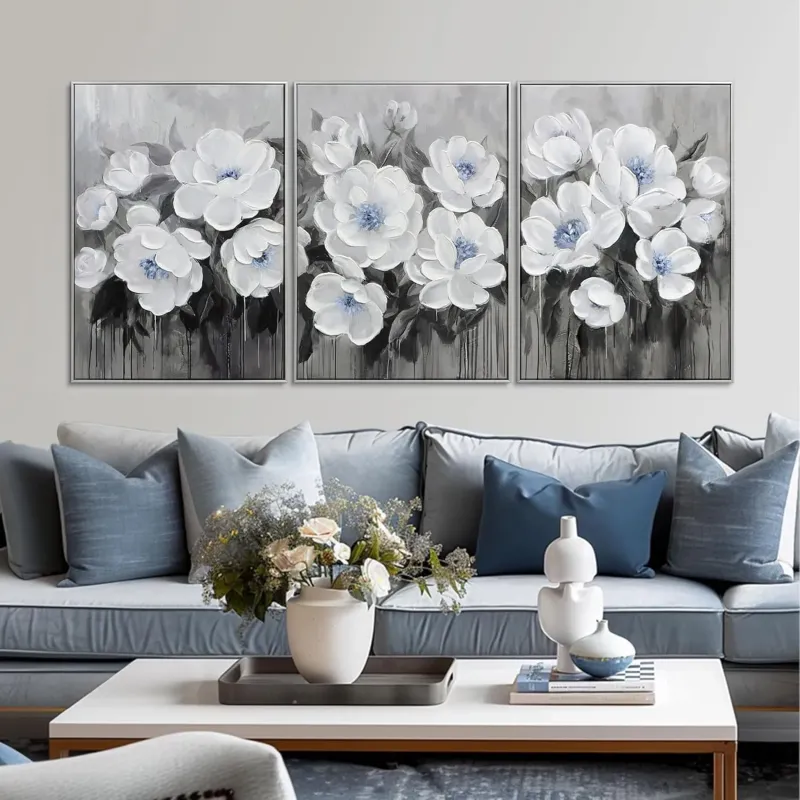 Blue Floral Canvas Art Set