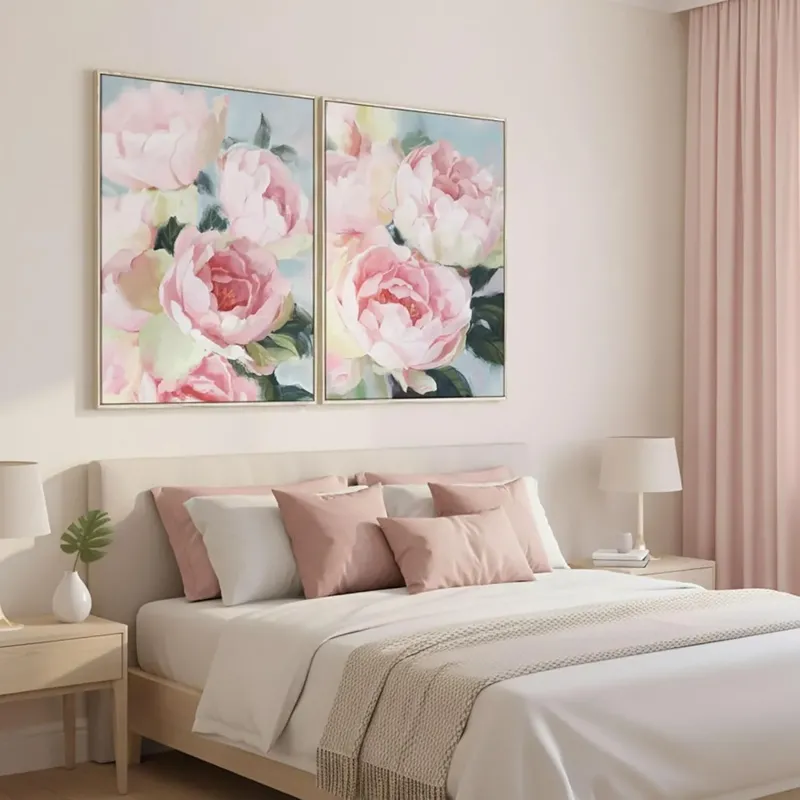 Framed Pink Floral Canvas Art