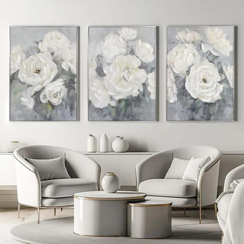 Gray & White Floral Canvas Art
