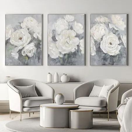 Gray & White Floral Canvas Art