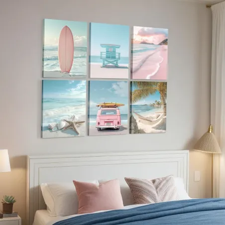 Pink Coastal Surfboard Wall Art