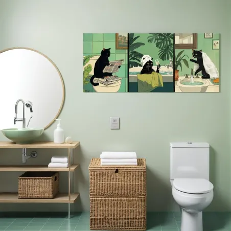 Funny Black Cat Bathroom Art