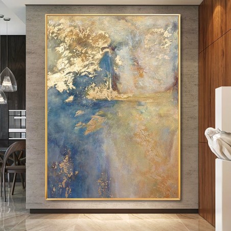 Abstract Blue & Gold Oil Canvas
