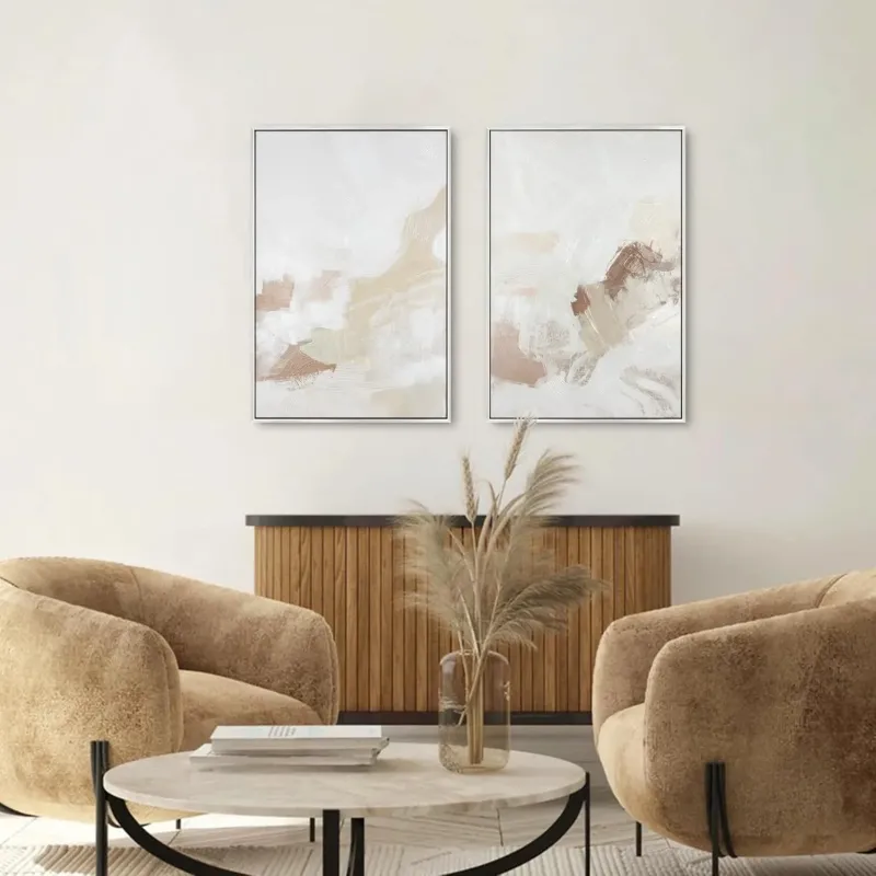 Modern Tan & White Canvas Art