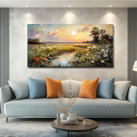Sunset Meadow Canvas Wall Art
