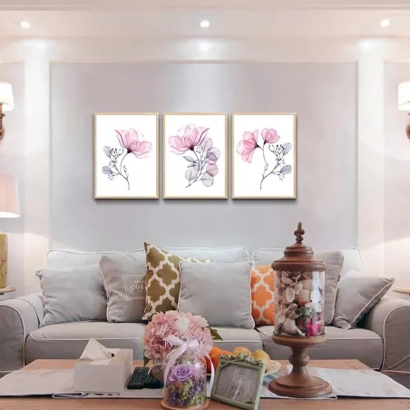 Pink Floral Canvas Trio Art
