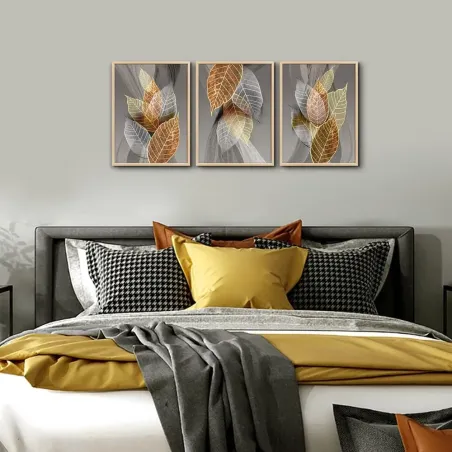 Golden Leaf Triptych Wall Art