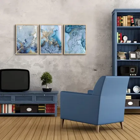 Blue Gold Abstract Wall Art Set