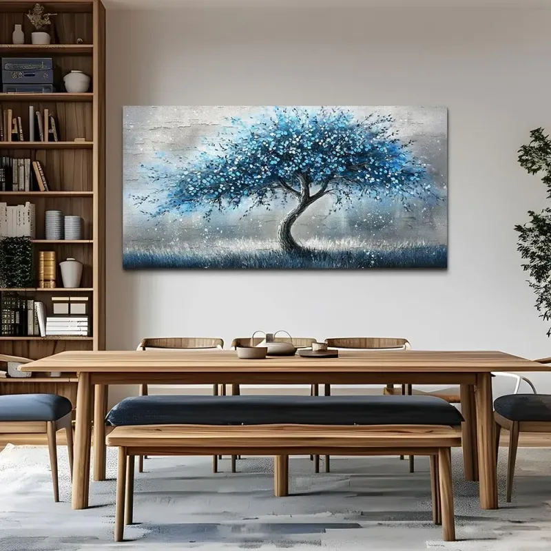 Hand-Painted Blue Tree Canvas
