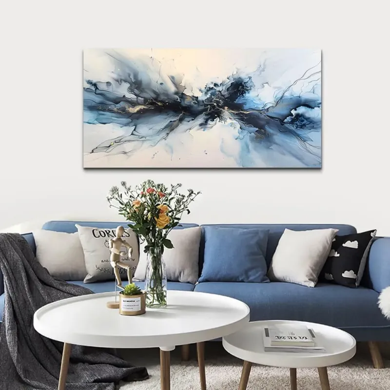 Abstract Blue Ink Canvas Art