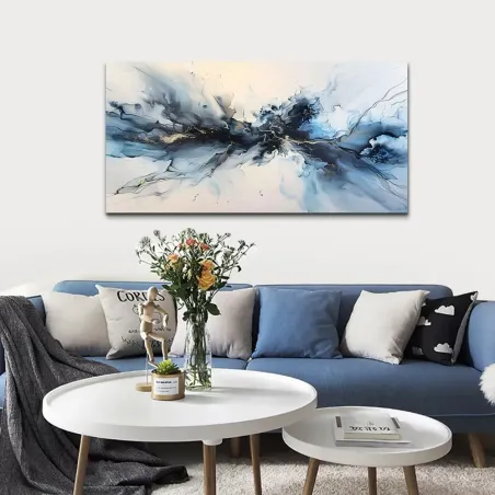 Abstract Blue Ink Canvas Art