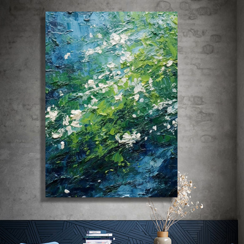 Emerald Flow Textured Oil Painting