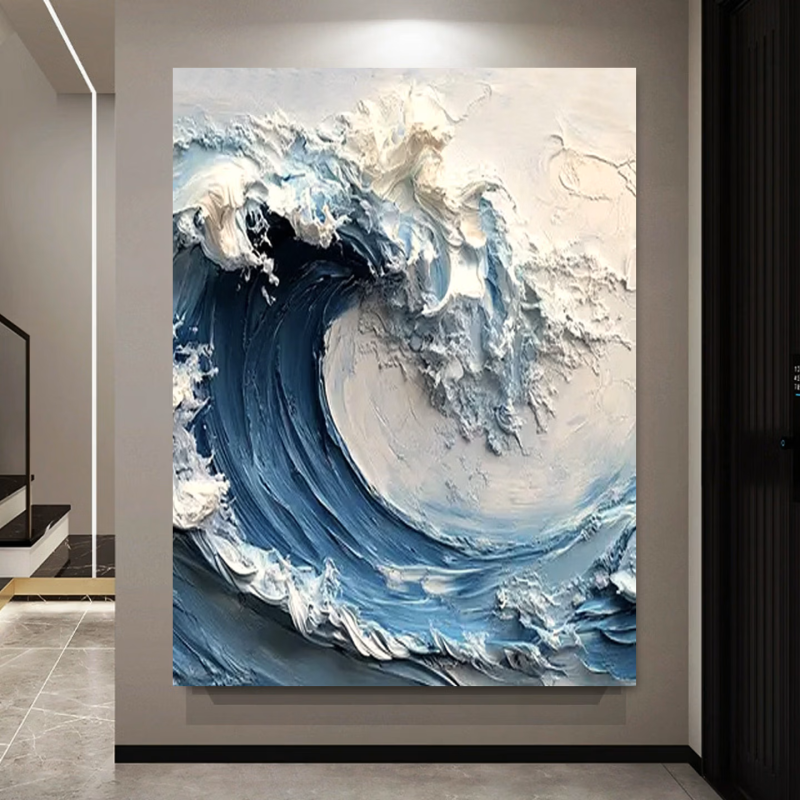 3D Textured Blue Ocean Wave Oil