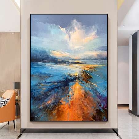 Abstract Blue & Gold Oil Canvas